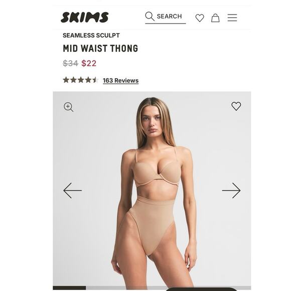 Skims Seamless Sculpt Mid Waist Thong Size M - Picture 1 of 4